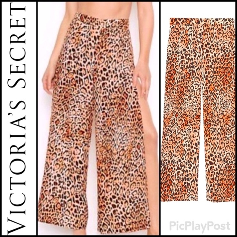 Victoria's Secret Leopard High Slits Cover Up Semi Sheer Pants LOUNGEWEAR NWT S